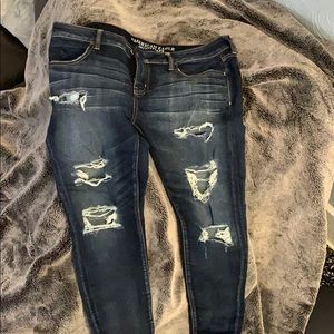 AE super stretch worn front dark jeans new 14